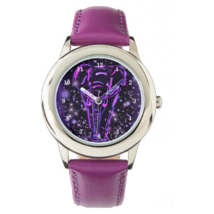 Purple Watch Elephant Walking At Starry Night 