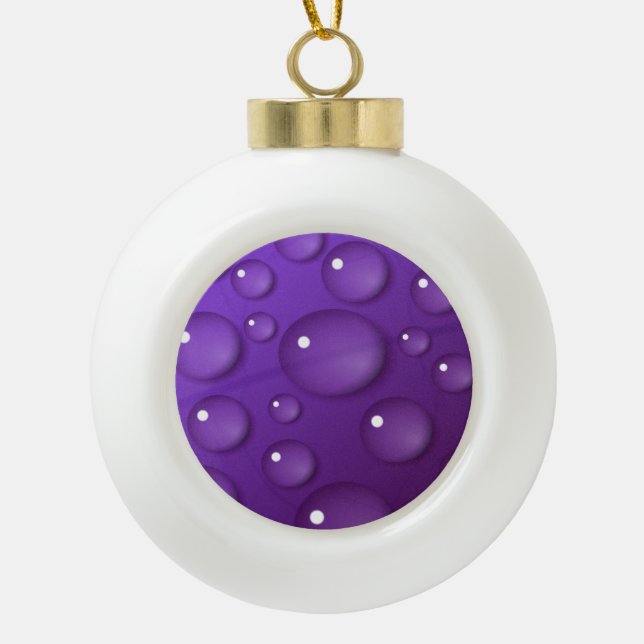 Purple Water Drop Pattern Ceramic Ball Christmas Ornament (Front)