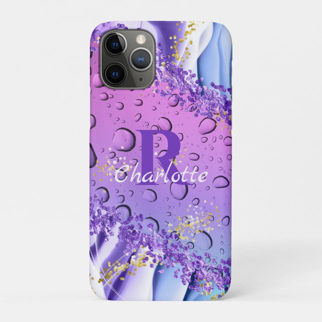 Purple Water Droplets | Blue and White Ombre Case-Mate iPhone Case (Back)