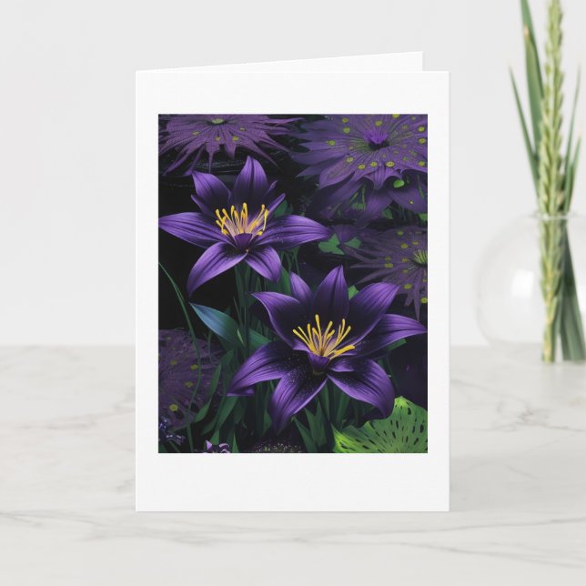 Purple Water Lillies Folded Greeting Card (Front)