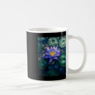Purple Water Lily Flowers And Lily Pads On A Dark Coffee Mug