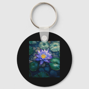Purple Water Lily Flowers And Lily Pads On A Dark Key Ring