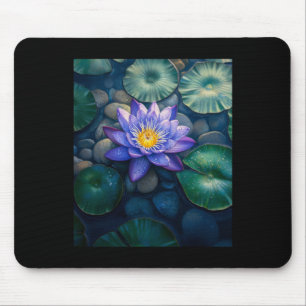 Purple Water Lily Flowers And Lily Pads On A Dark Mouse Pad