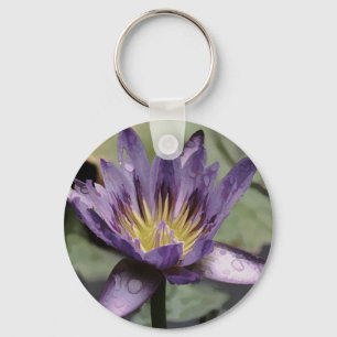 Purple Water Lily with Dew Key Ring