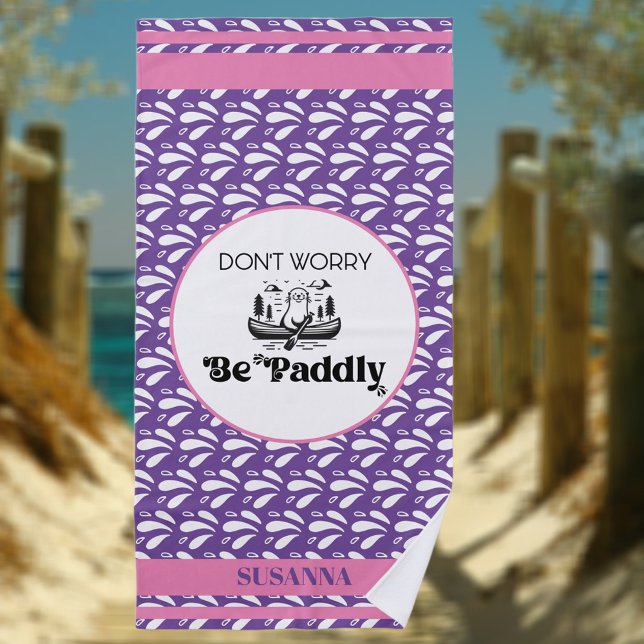 Purple Water Pattern Stripe Retro Canoe Otter Name Beach Towel (Creator Uploaded)