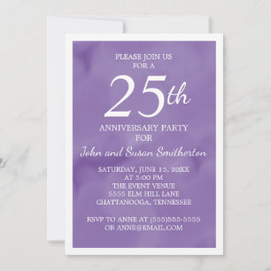 Purple Watercolor 25th Wedding Anniversary Party Invitation