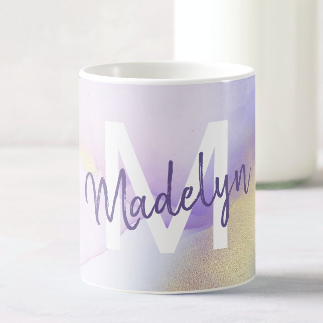 Purple Watercolor Abstract Girly Luxury Monogram Coffee Mug (Creator Uploaded)