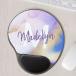 Purple Watercolor Abstract Girly Luxury Monogram Gel Mouse Pad<br><div class="desc">Easily personalise this glamourous style abstract lilac watercolor paint and faux gold spray background with your custom details.</div>