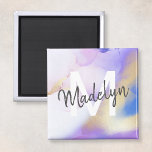 Purple Watercolor Abstract Girly Luxury Monogram Magnet<br><div class="desc">Easily personalise this glamourous style abstract lilac watercolor paint and faux gold spray background with your custom details.</div>