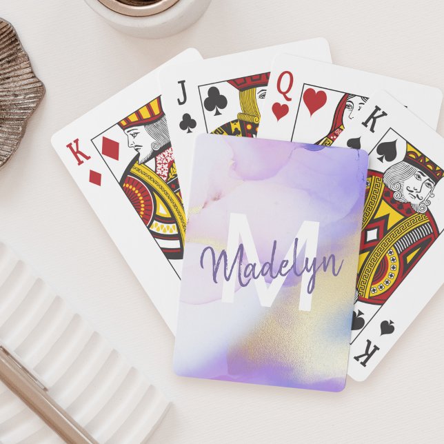 Purple Watercolor Abstract Girly Luxury Monogram Playing Cards (Creator Uploaded)