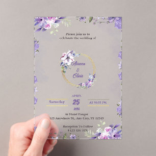Purple Watercolor Acrylic Wedding Invitations