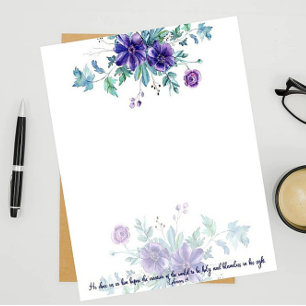 Purple watercolor anemone Ephesians 4:1 stationery
