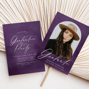 Purple Watercolor Arch Photo Graduation Party Invitation