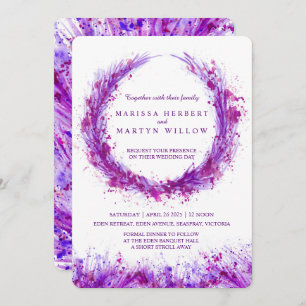 Purple watercolor art splatter wedding invitations