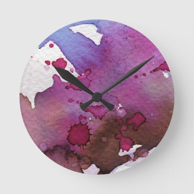Purple Watercolor Background Round Clock (Front)