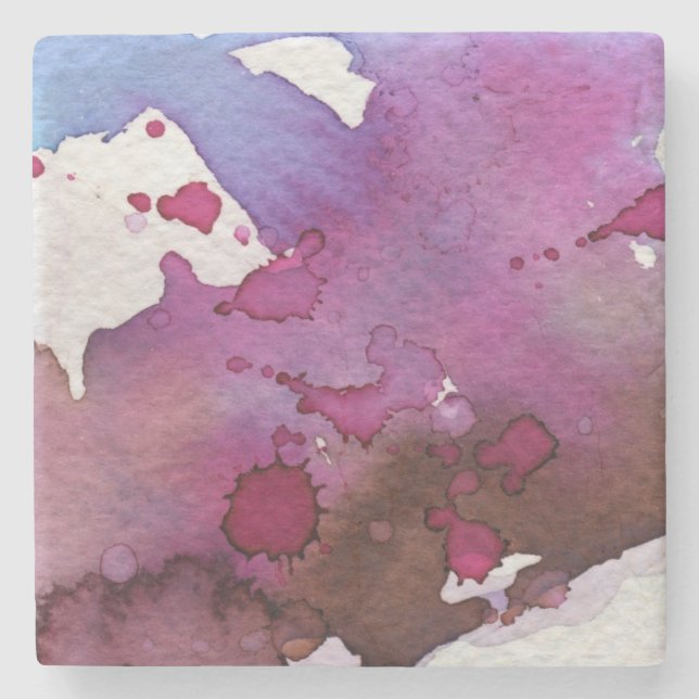 Purple Watercolor Background Stone Coaster (Front)