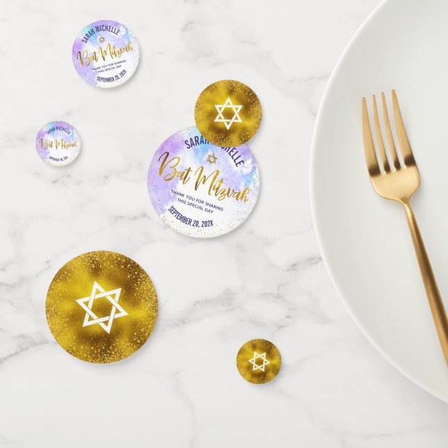 Purple Watercolor Bat Mitzvah Gold Foil Script Confetti (Group)