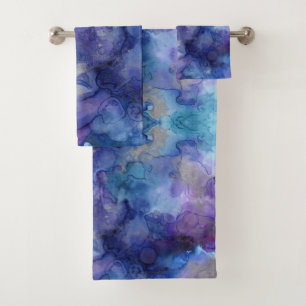 Purple watercolor bath towel set