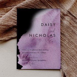 Purple Watercolor & Black Wedding Invitation