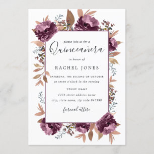 Purple Watercolor Bloom Quinceanera Invite