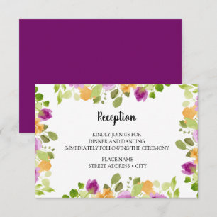 Purple Watercolor Blooms Wedding Reception Enclosure Card