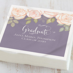 Purple Watercolor Blush Floral Graduation Napkin