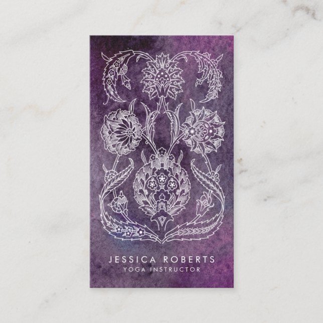 Purple Watercolor Bohemian Floral Business Card (Front)