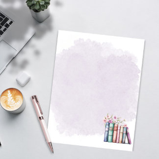 Purple Watercolor Book Lover Stationery Paper