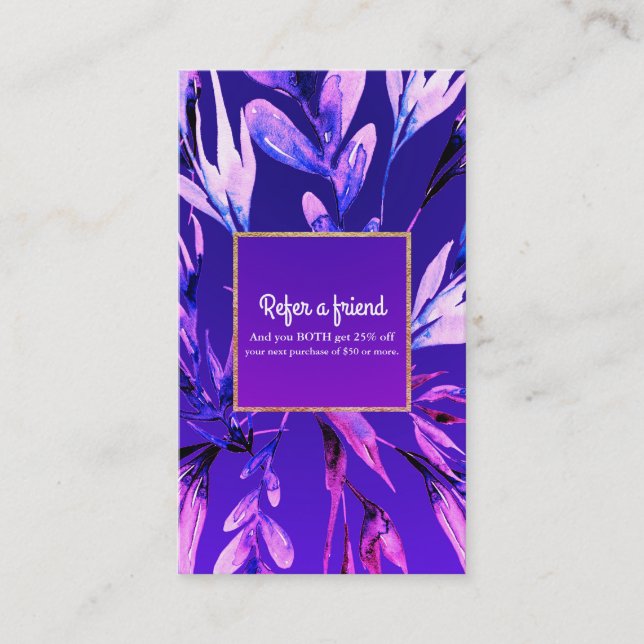 Purple Watercolor Botanical Refer a Friend Card (Front)