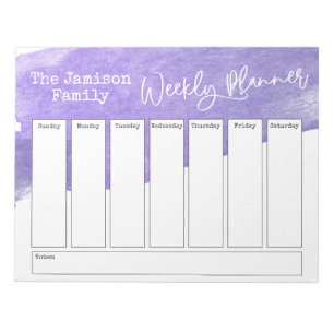 Purple Watercolor Brushstroke Weekly Planner Notepad