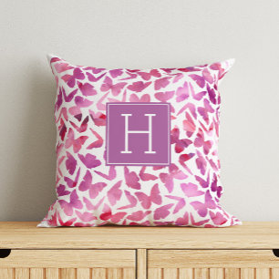 Purple Watercolor Butterflies Monogrammed Cushion