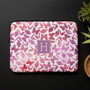 Purple Watercolor Butterflies Pattern Laptop Sleeve