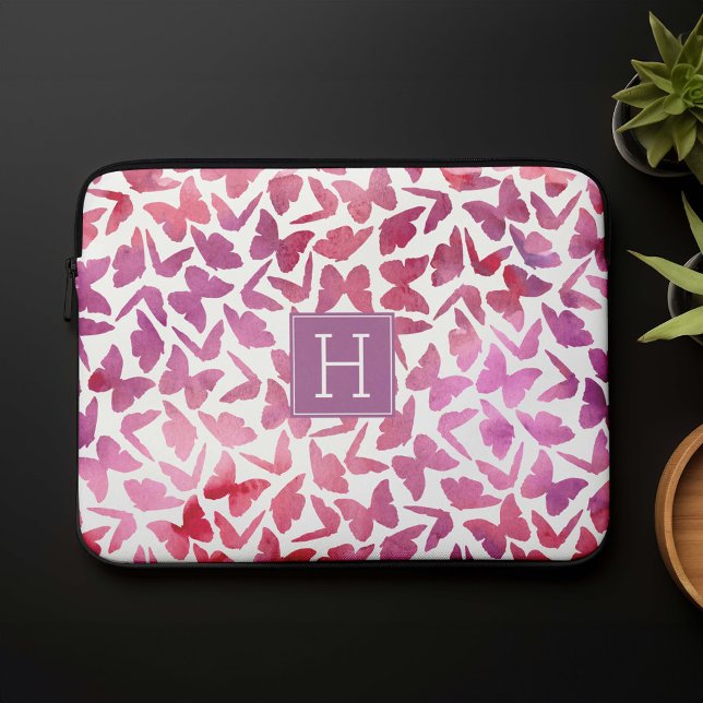 Purple Watercolor Butterflies Pattern Laptop Sleeve (Creator Uploaded)