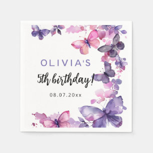 Purple Watercolor Butterfly Girl's Birthday Napkin