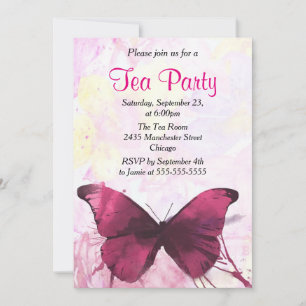 Purple Watercolor Butterfly Tea Party Invitation
