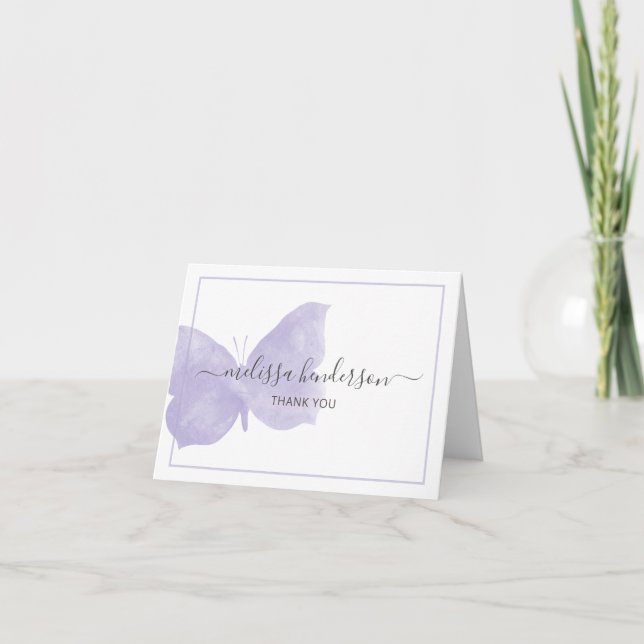 Purple Watercolor Butterfly Thank You Card (Front)