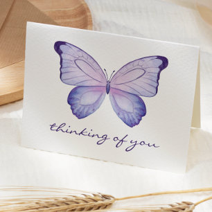 Purple Watercolor Butterfly Thinking of You Card