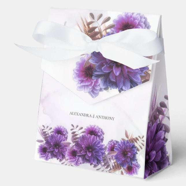 Purple Watercolor Chrysanthemum Wedding  Favour Box (Front)
