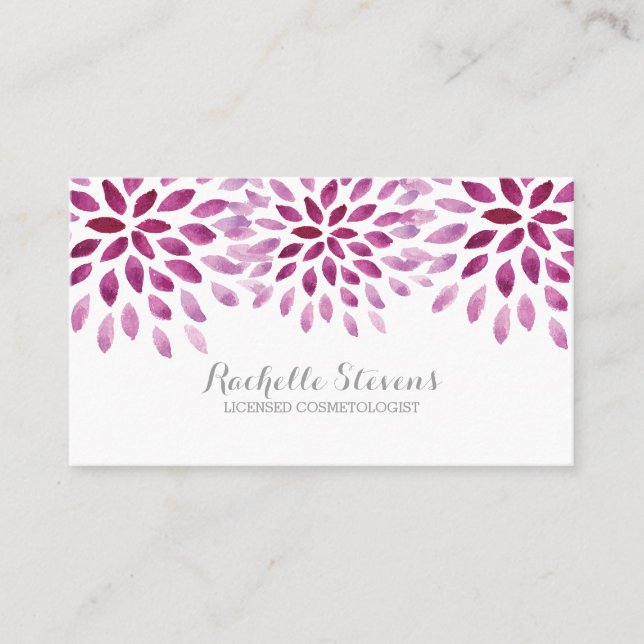 Purple Watercolor Chrysanthemums Business Card (Front)