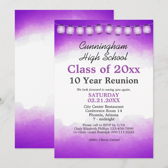 Purple Watercolor Class Reunion Template (Front/Back)
