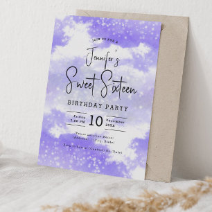 Purple Watercolor Clouds Sweet 16 Party Invitation