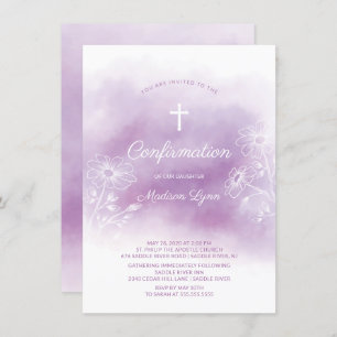 Purple Watercolor Confirmation Invitation