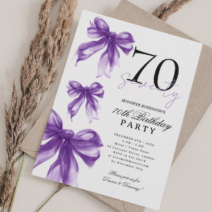 Purple Watercolor Coquette Bow 70th Birthday Party Invitation