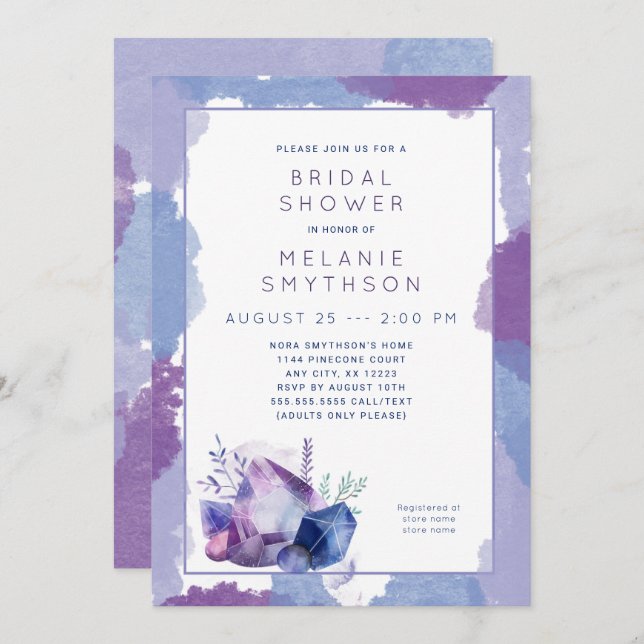 Purple Watercolor Crystal bridal shower 3963 Invitation (Front/Back)