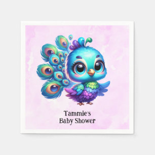 Purple Watercolor Cute Peacock Girl Baby Shower Napkin