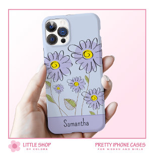 Purple Watercolor Daisies Monogrammed iPhone 15 Case