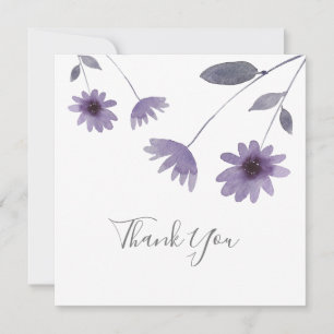 Purple Watercolor Daisy Stems Thank You Card