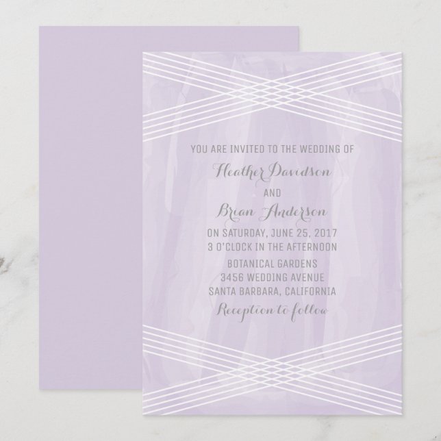 Purple Watercolor Deco Wedding Invite (Front/Back)