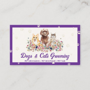 Purple Watercolor Dogs Cats Paw Print Pet Sitter Business Card