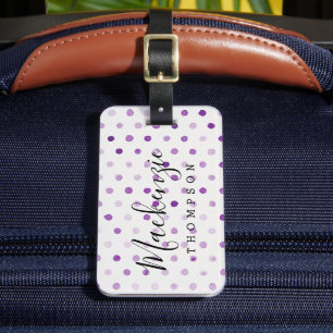 Purple Watercolor Dots Monogram Luggage Tag